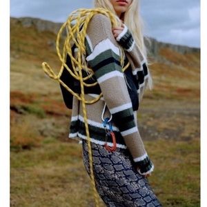 UO Bobby Oversized Striped Sweater in Tan & Dark Green - Size XS